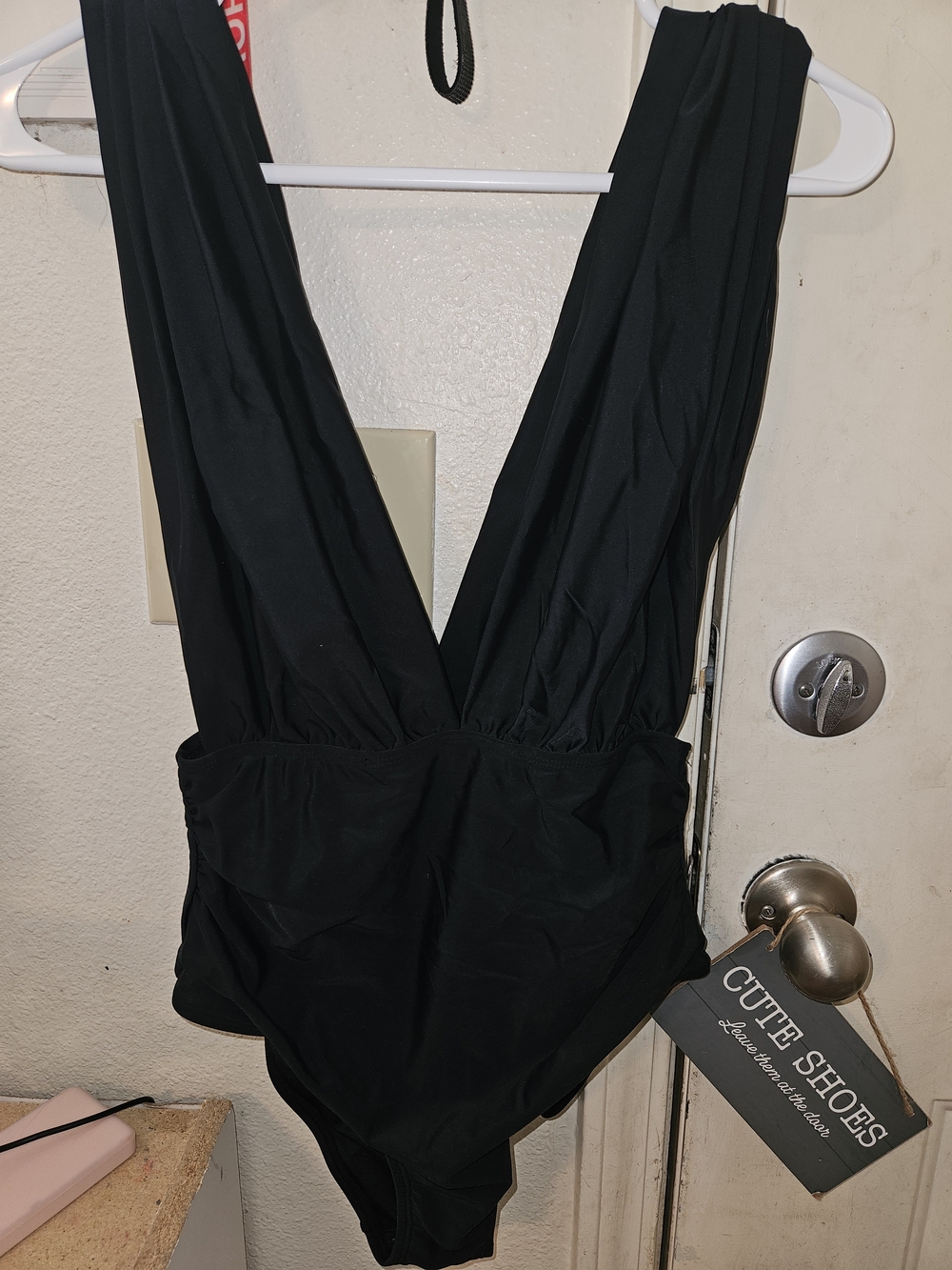 Black Deep V One-Piece Swimsuit